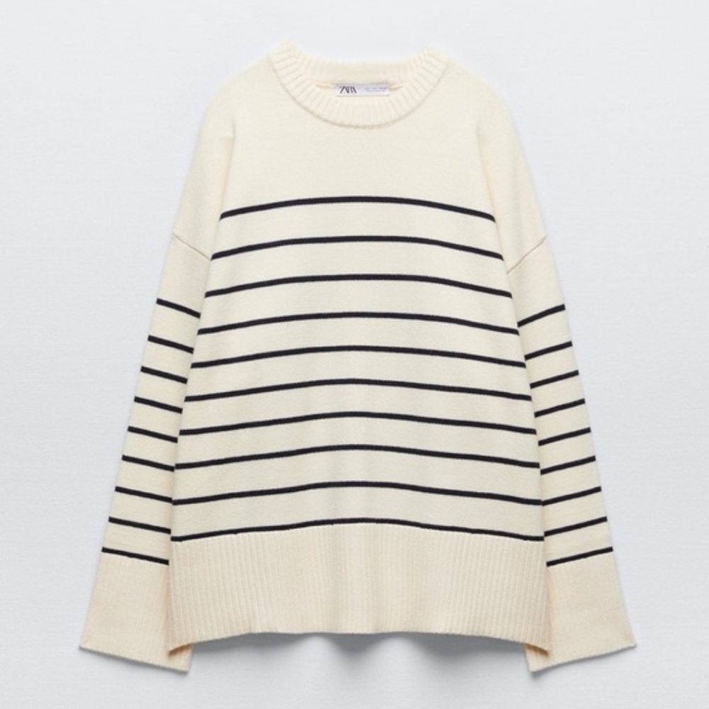 Zara Cream and Black Stripe Sweater